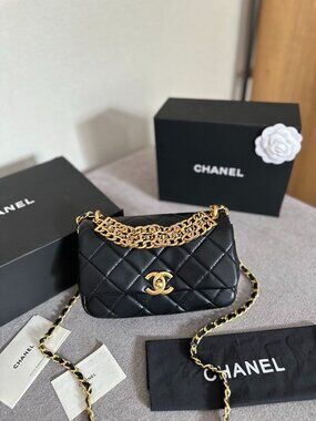 Luxury Black Aged Calfskin 2.55 Mini Reissue Crystal CC Embellished Chain GHW